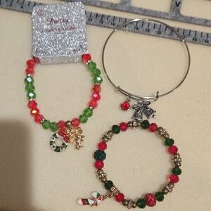 Festive Charm Bracelet Set - Red, Green, and Gold